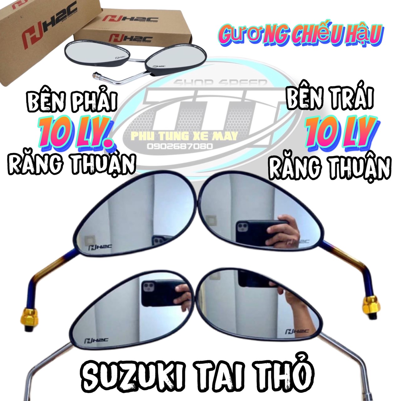 Cặp kính tai thỏ Su  Inox si chrom ( kiếng chiếu hậu xe máy )