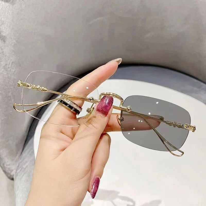 New Photochromic Anti Radiation Frameless Glasses For Women Men Rimless Transition Glasses Shades No Frame Eyeglass Computer Eyewear. 