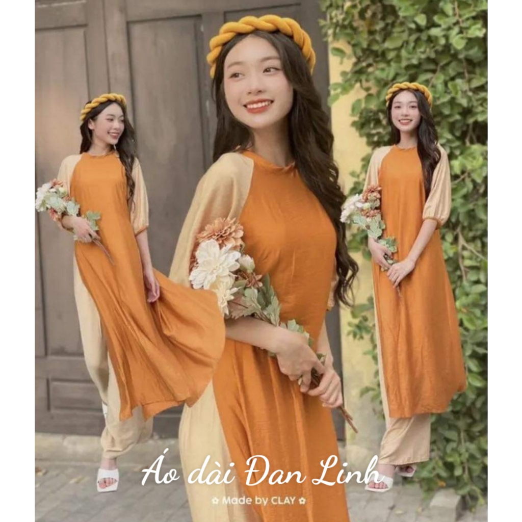 Áo dài cách tân suông phối tay tơ hiện đại - Áo Dài Đan Linh
