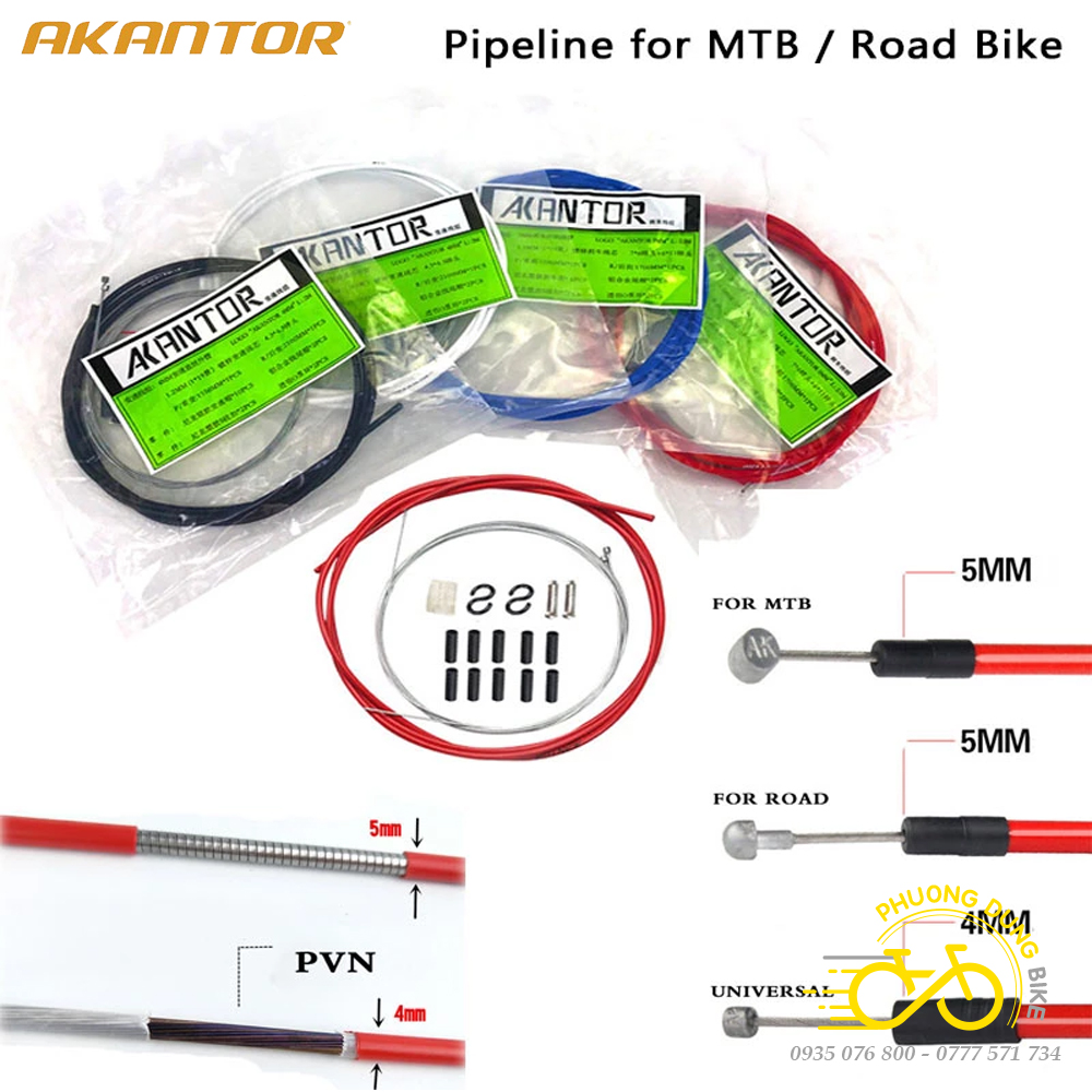 Bộ vỏ ruột dây đề, dây phanh xe đạp AKANTOR