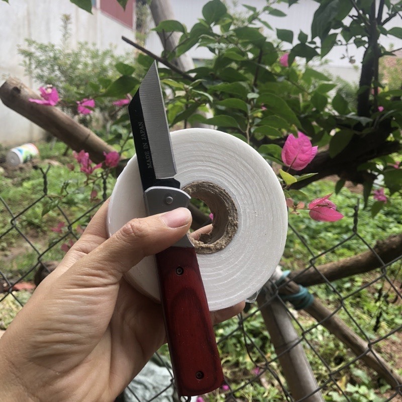 Combo dao nhật gấp cán gỗ và cuộn nilon ghép cây chuyên dụng 1000met - dụng cụ ghép cây chuyên dụng