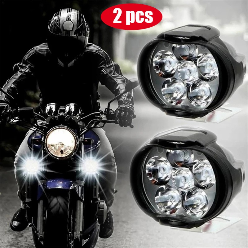 2Pcs 6 LED Motorcycle Headlight Highlights Waterproof Spotlight Auxiliary Spotlight Scooter Working Light with Switch Button