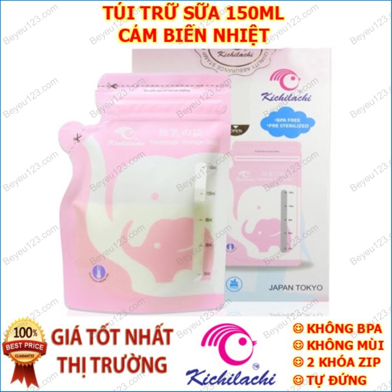 Hộp 30 Túi trữ sữa Mẹ cảm biến nhiệt 150ml Kichilachi Kichi - có vòi rót 1 bên - K30V KC K1520