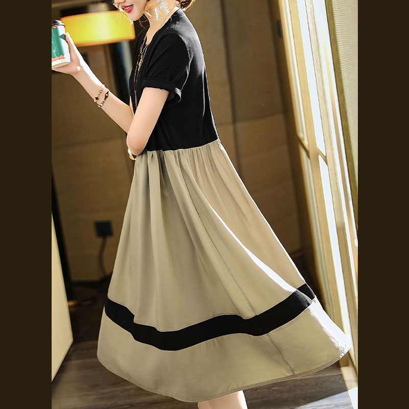 DUOHANZI Simple contrast color A-line dress