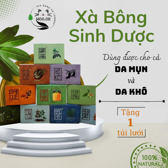 Xà Bông Sinh Dược/ Xà Bông Thảo Dược (Tặng kèm túi lưới)