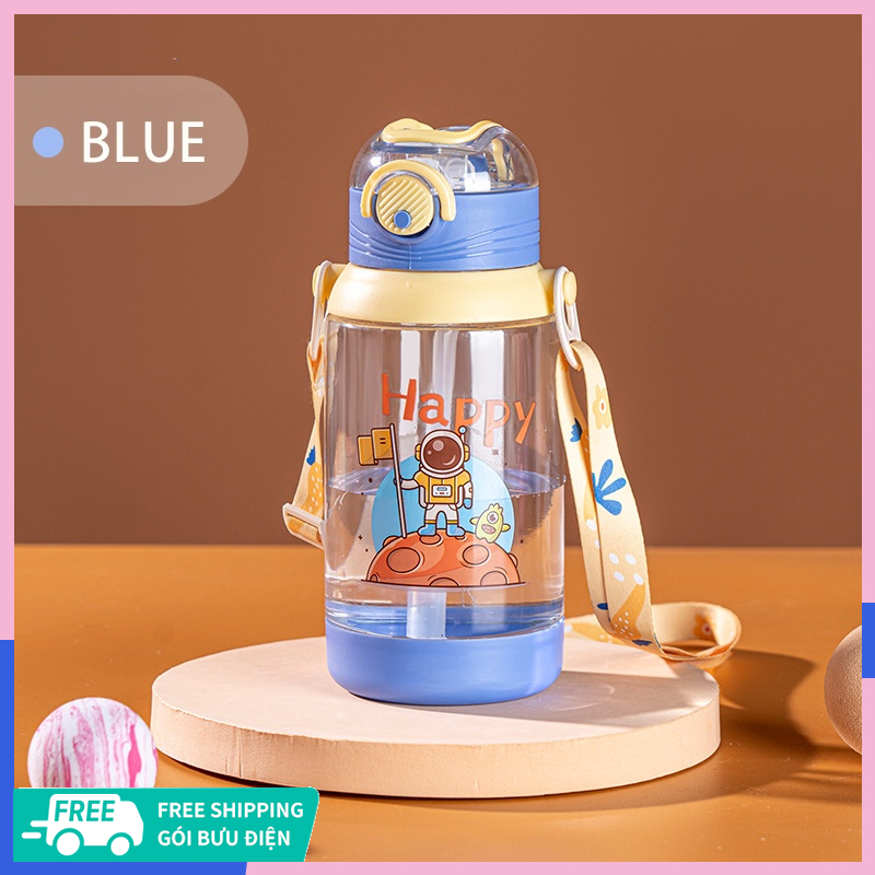 Bình Nhựa Đựng Nước 700ml Bình đựng nước có ống hút cute cho bé đi học