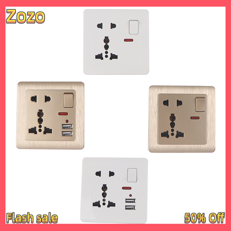 Zozo ✨Ready Stock✨ Universal Wall Socket With LED Light Switch 5 Hole USB Wall Power Socket