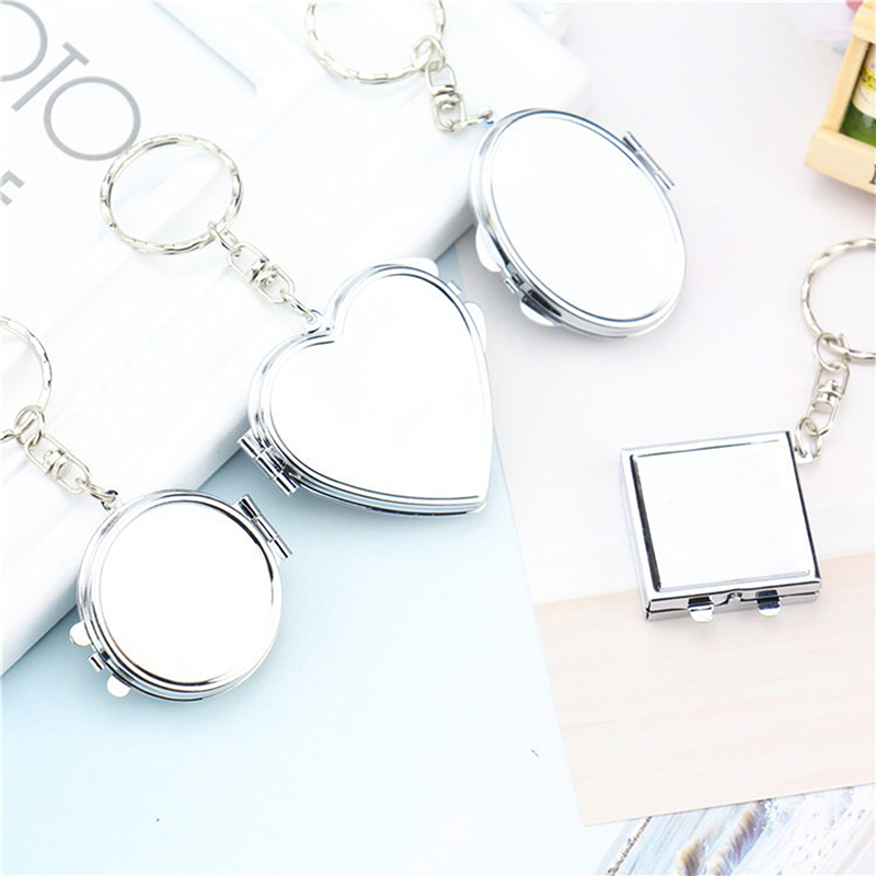 Mirror Back Keychains Portable And Cute Metal Beauty Double-sided Mirror Keychain For Women ...