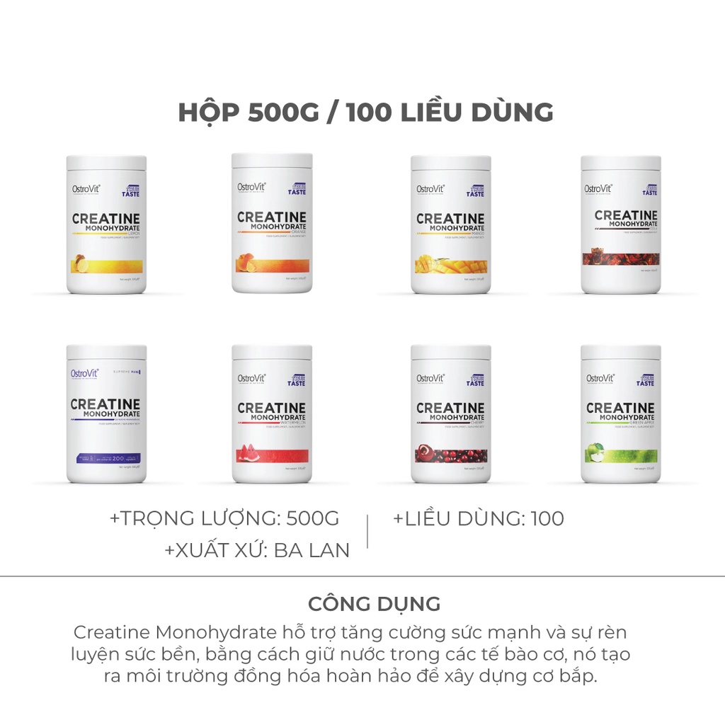 Thực Phẩm Bổ Sung 100% Creatine Monohydrate Tinh Khiết Tăng Sức Manh, Tăng Cơ Nạc, Căng Phồng Cơ