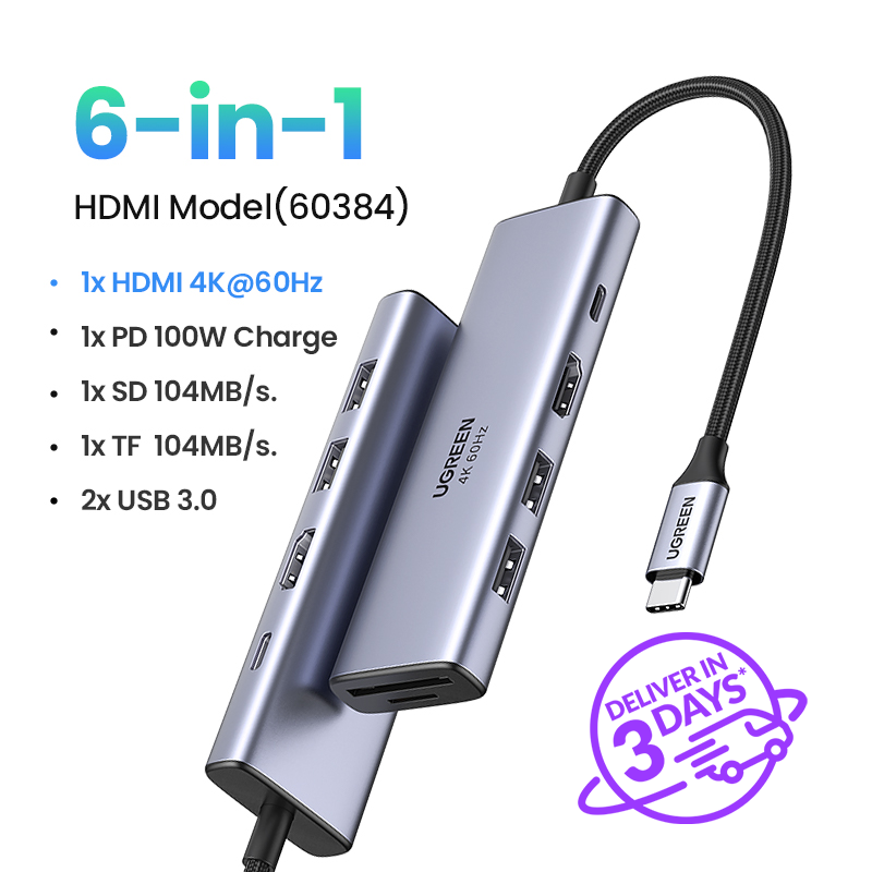 HUB USB-C UGREEN CM511A 6 EN 1 ( CM511A ) 3 USB 3.0 - 1 HDMI - 1 SD