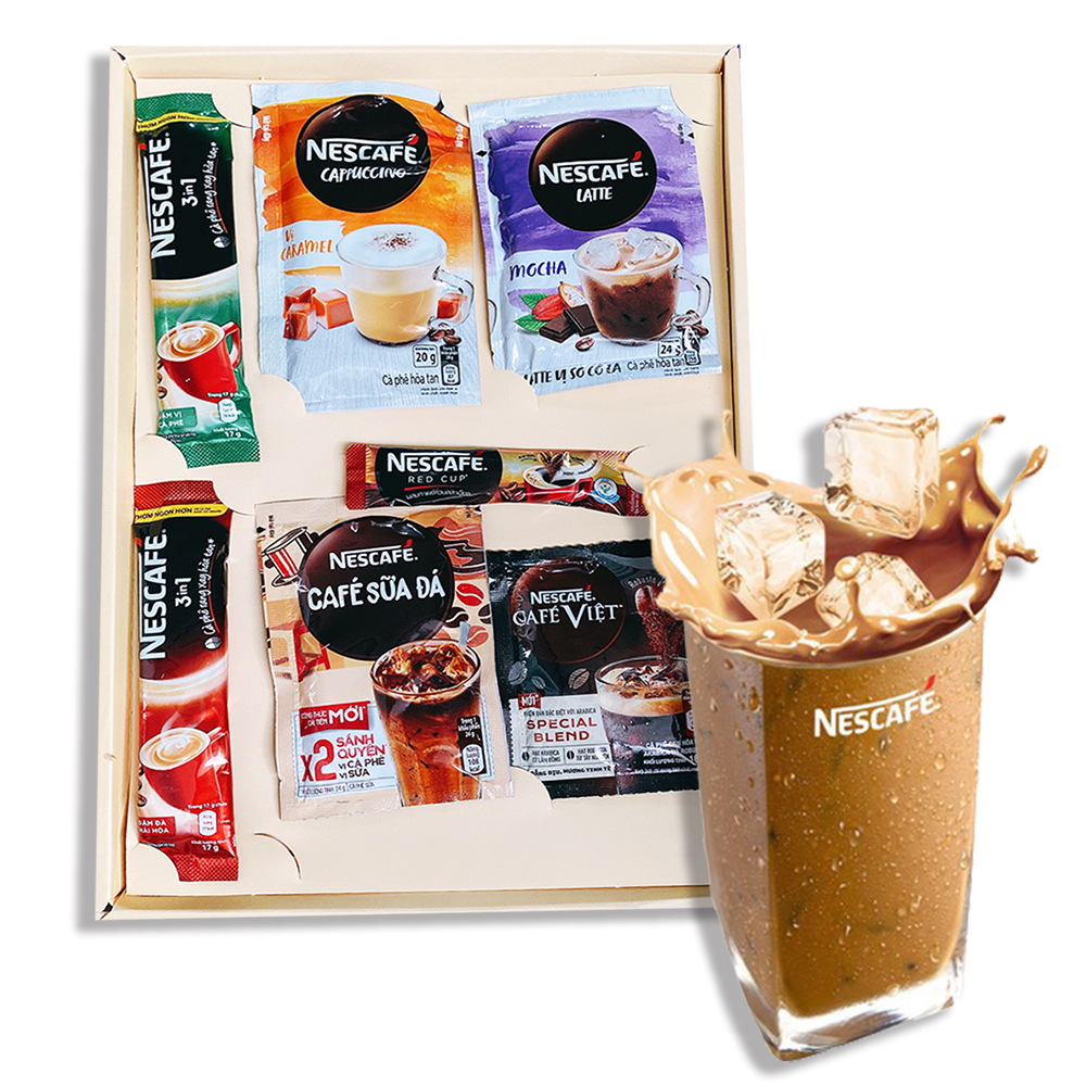 Combo 7 gói - 7 vị  Nescafe Caramel + Mocha+ Sữa đá+ socola & Nestea Sữa