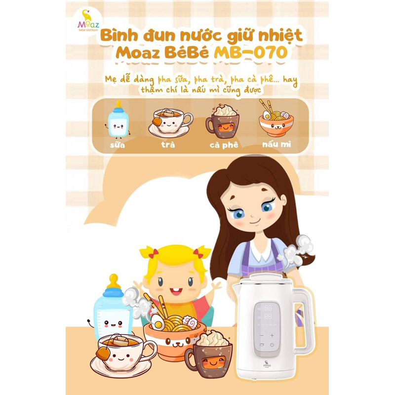 Bình đun nước giữ nhiệt pha sữa Moaz Bebe MB070