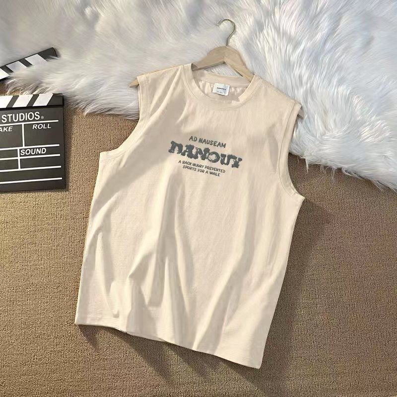 Ins National Fashion Original Printed Waistcoat Sleeveless T-shirt Trendy Brand American Round Neck Loose Straight Bottoming Vest for Men and Women