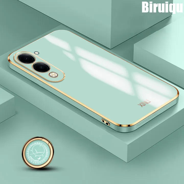 Biruiqu for VIVO Y04 Back Cover Luxury 6D Plating Frame Shiny Bling Phone Pounch Soft Silicone Square Phone Case