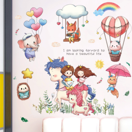 Decal trang trí tường - Những người bạn thú nhỏ bay lơ lửng