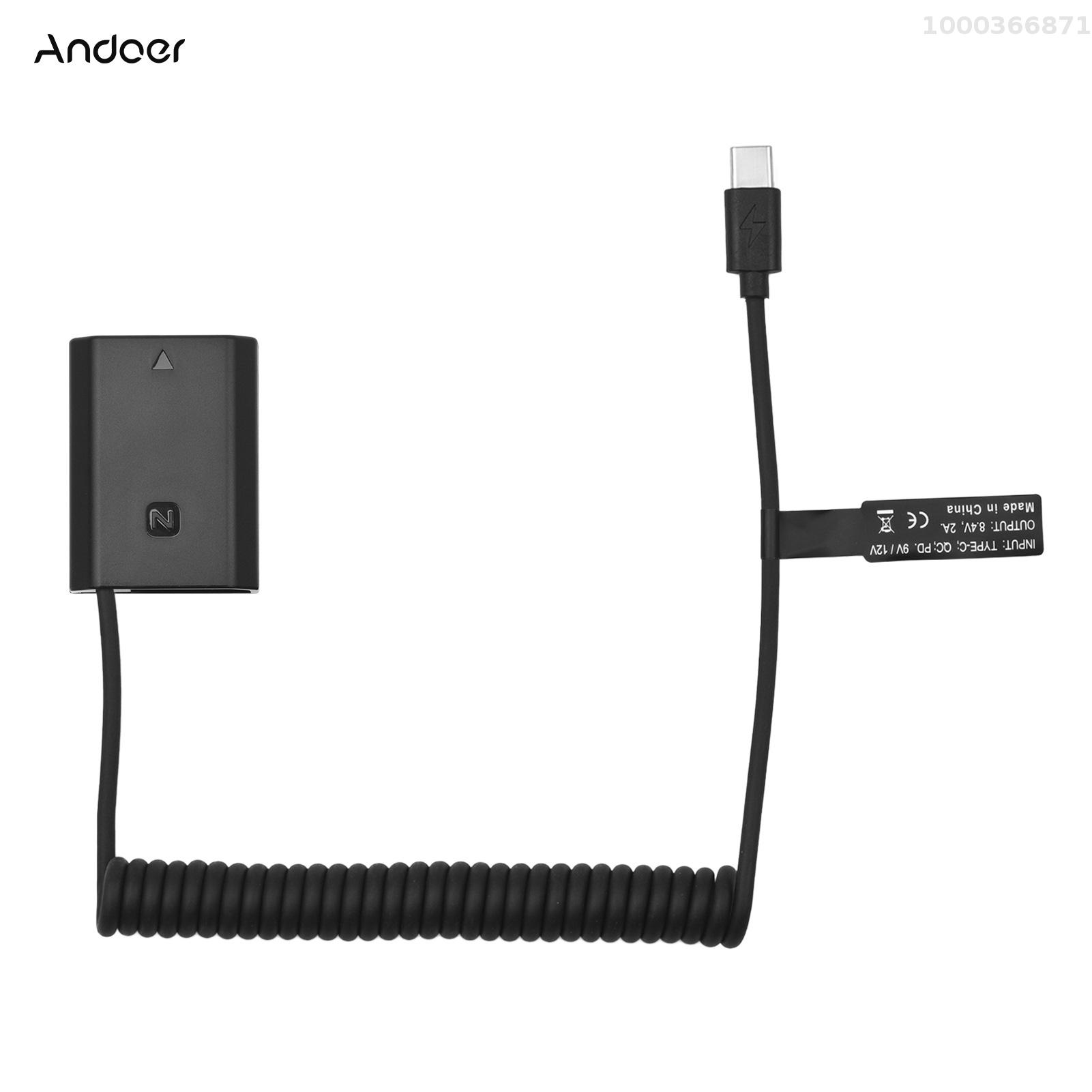 Andoer NP-FZ100 Dummy USB-C Bộ chuyển đổi khớp nối Với loại USB C Mùa Xuân Điện thay thế cáp Cho Alpha A6600 A7C A7III A7Siii A7Riii A7RiV A9 A9II A9R A9S Máy Ảnh
