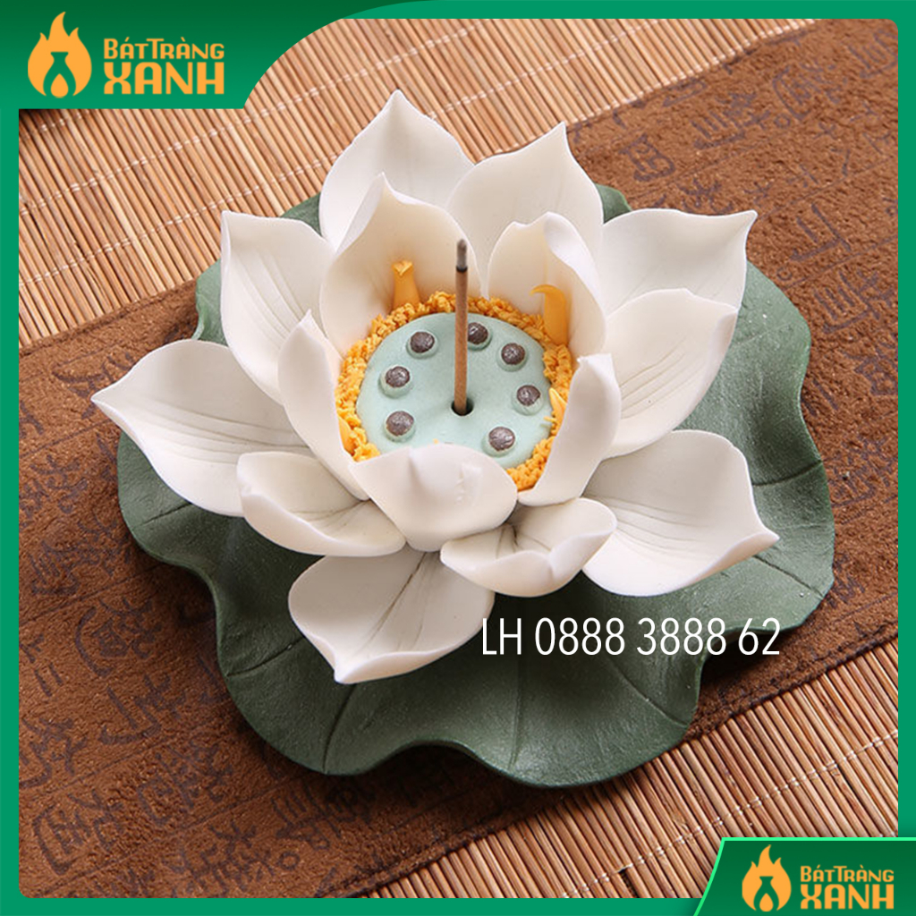 Hoa sen sứ thả bát hoa - đế sen sứ cắm nhang - sen sứ đốt trầm thả bát minh đường tụ thủy - hoa sen gốm sứ