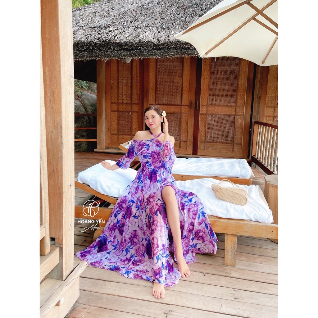 Đầm váy nữ 2 dây tiểu thư dáng xòe, đầm 2 dây vải voan, đầm maxi dáng dài đi biển du lịch ld2002
