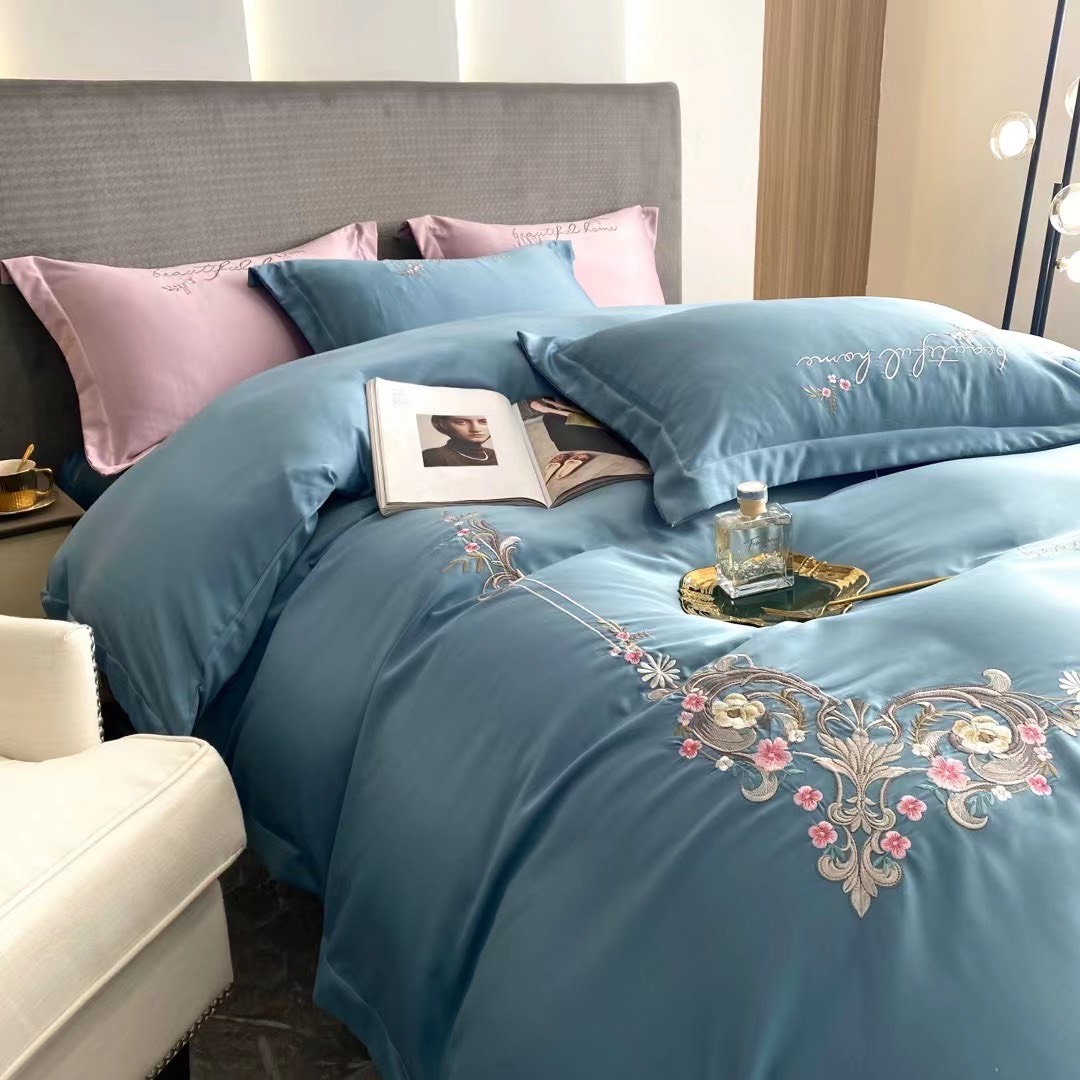 (💥SALE SẬP SÀN) SET 4 MÓN VỎ CHĂN GA GỐI PHI LỤA THÊU NHẬP KHẨU LOẠI 1