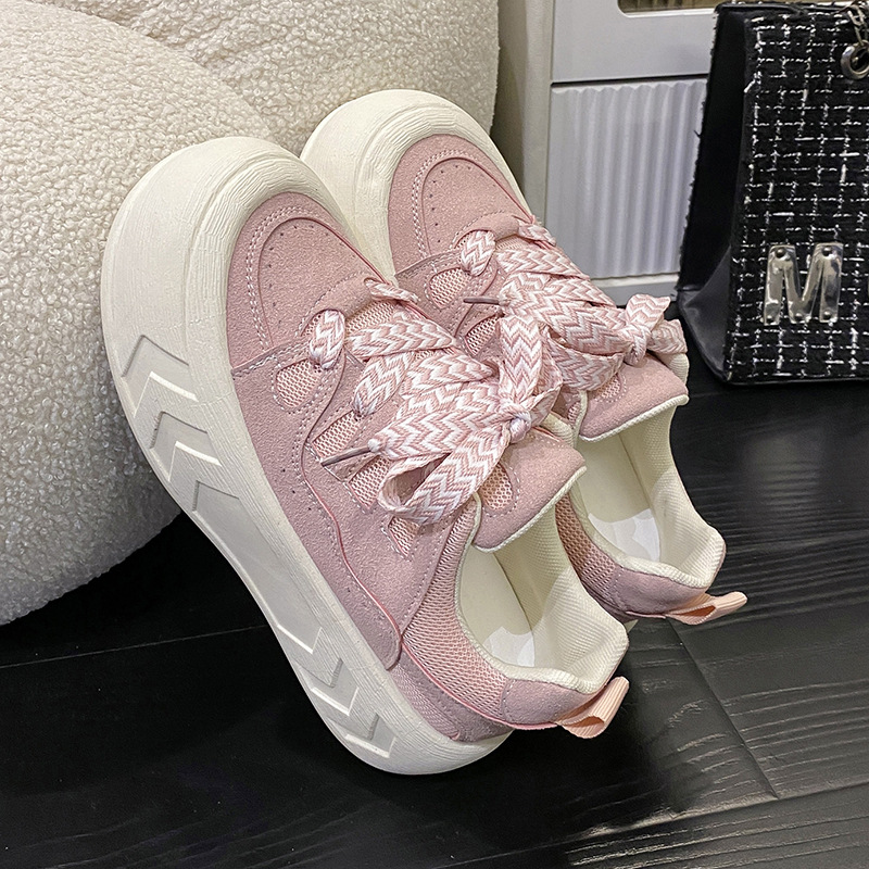 RENBEN Thick-soled white pink canvas board shoes women's ins trendy new versatile casual sports shoes