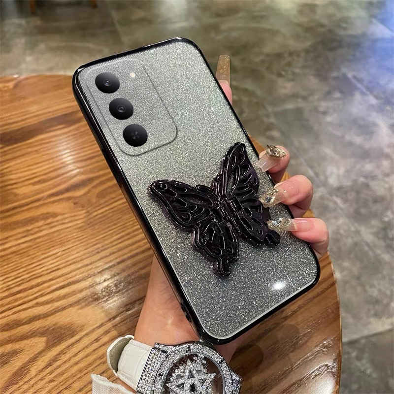 New Phone case Realme C71 C75 C75X Back cover with Cute Butterfly Stand Luxury Slim Gradient Clear Plating Glitter Girls For Realme C75 C75X C71 case.