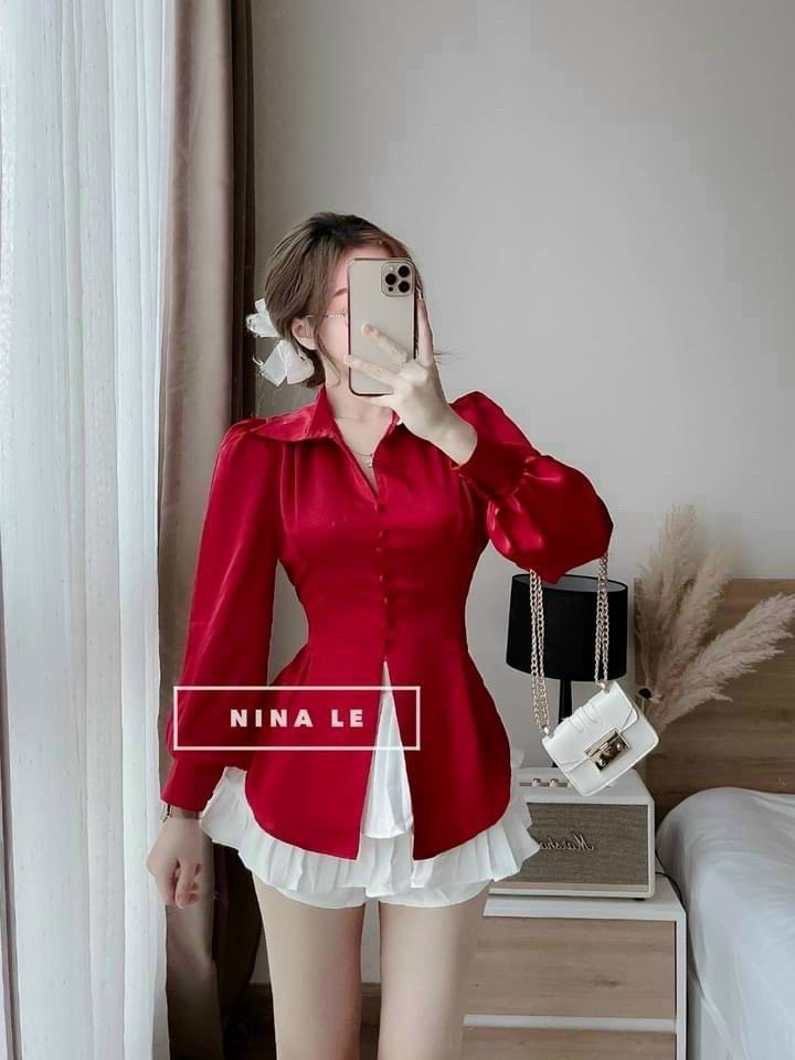 Áo sơ mi cột nơ sau - áo sơ mi satin siêu hót - áo kiểu sơ mi xẻ tà cột nơ sau sang chảnh
