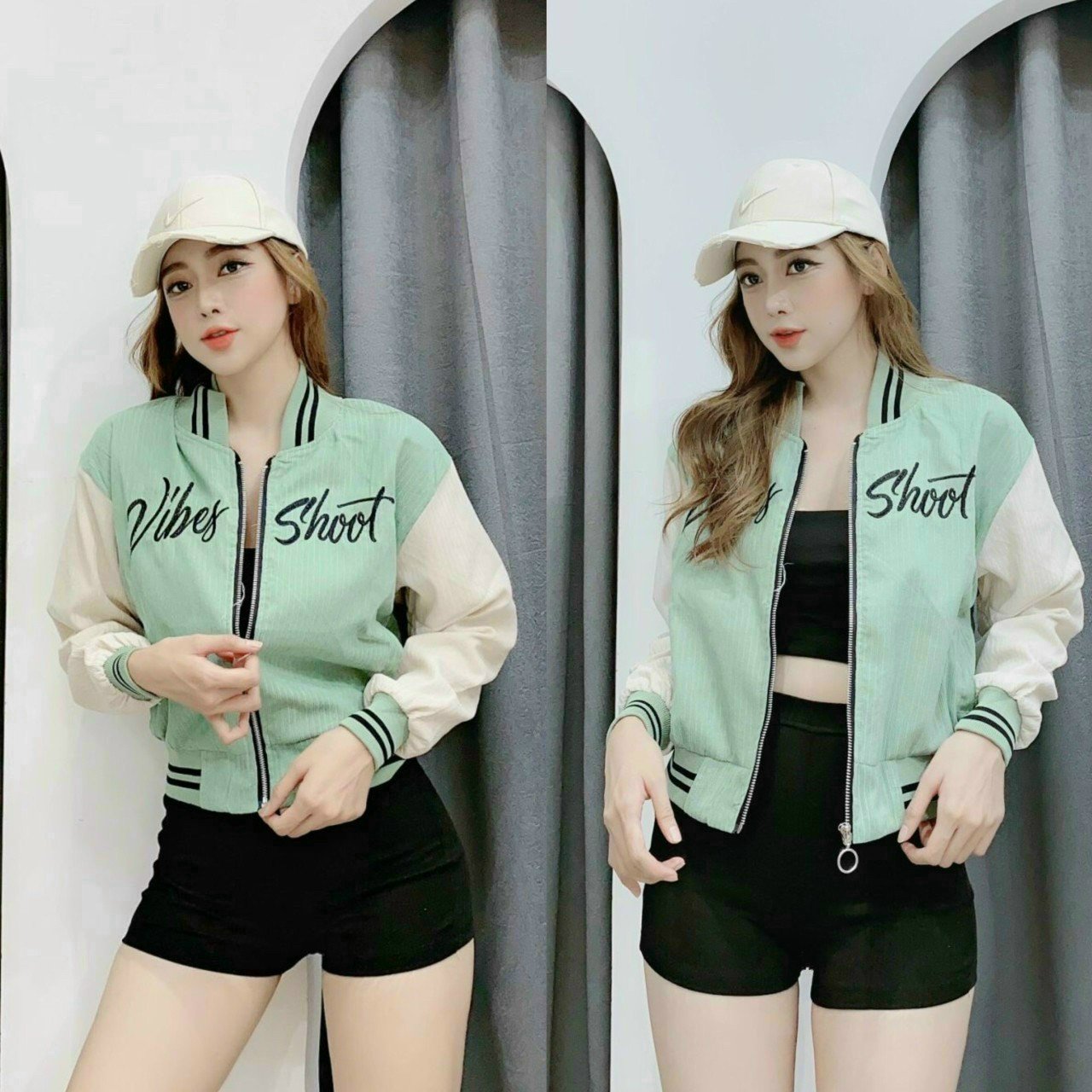 Áo khoác dù dây kéo in chữ shoot siều dễ thương,chất dù 2 lớp hót trend_xt