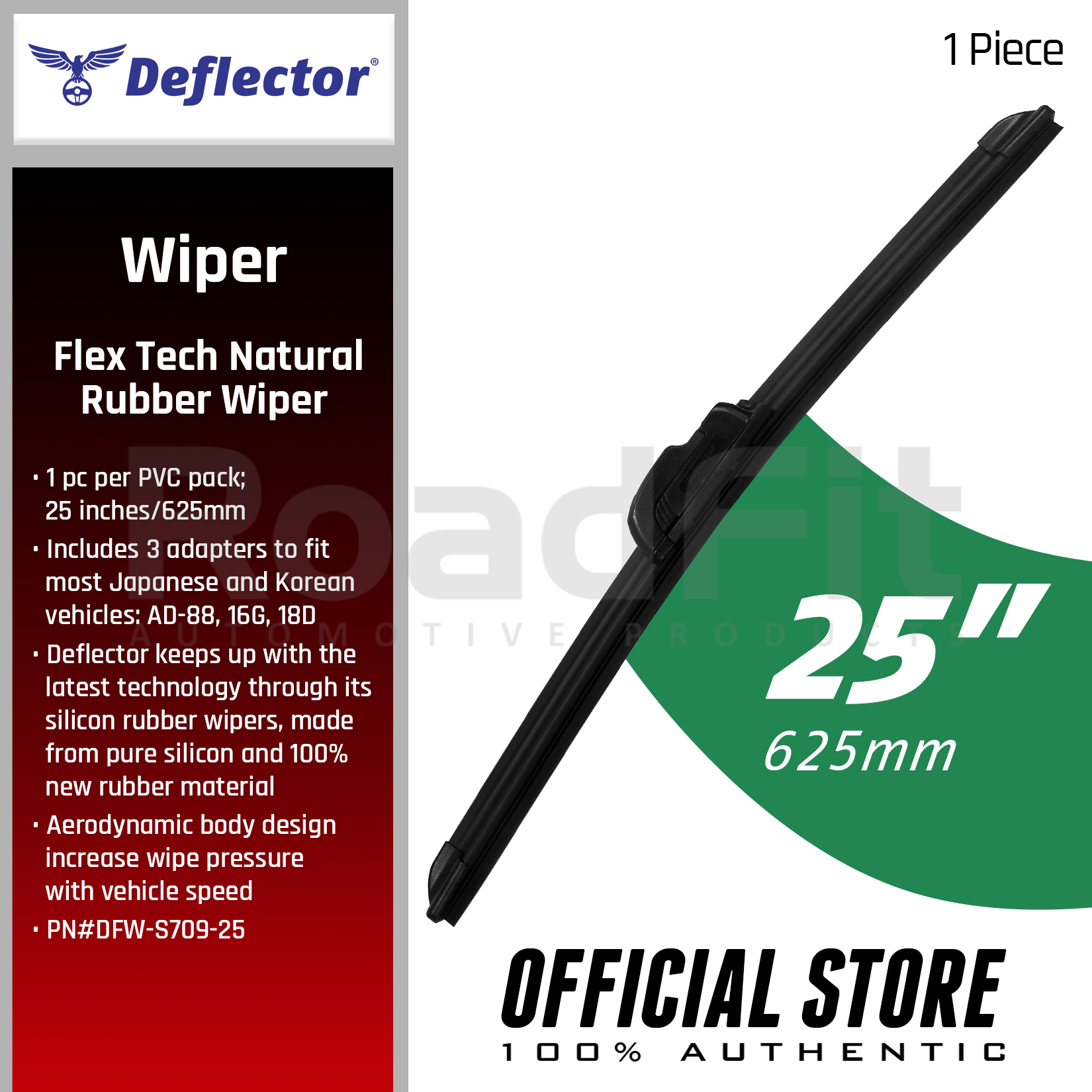 Deflector DFW S709 Series Flex Tech Natural Rubber Wiper for Car, 1