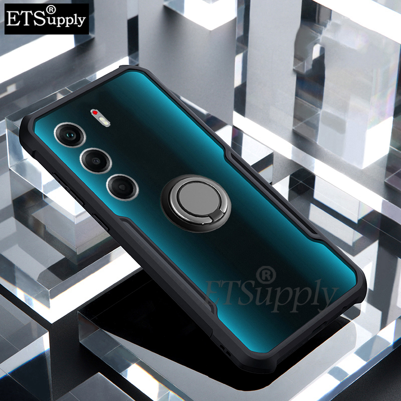 Phone case Tecno Camon 40Pro Hard Clear Transparent Shockproof Armor Car Adsorb Holder Ring Back cover Tecno Camon 40 Pro +.