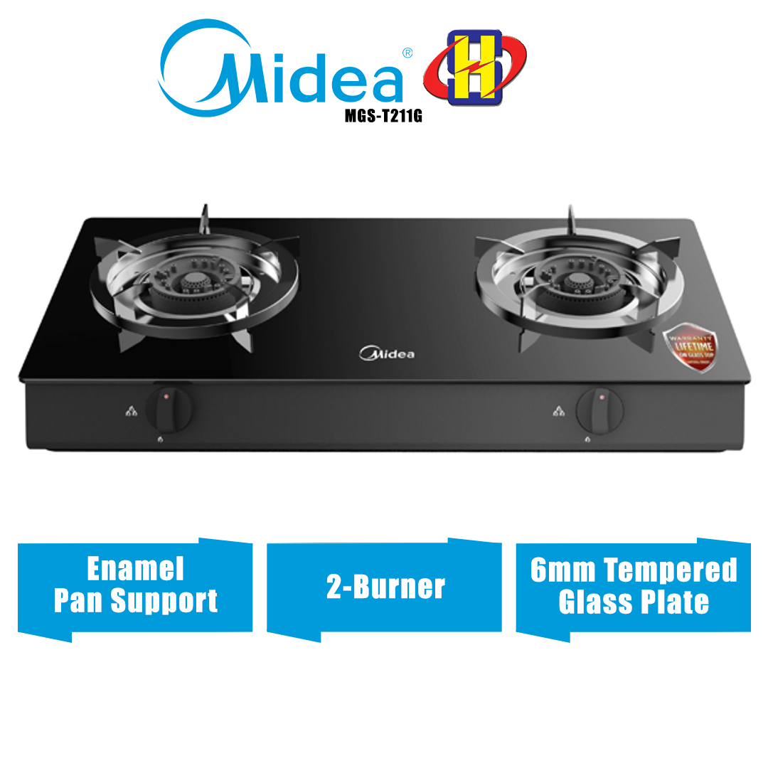 Midea Glass Stove (2Burner) Enamel Pan Support Tabletop Glass Gas Cooker MGST211G Lazada