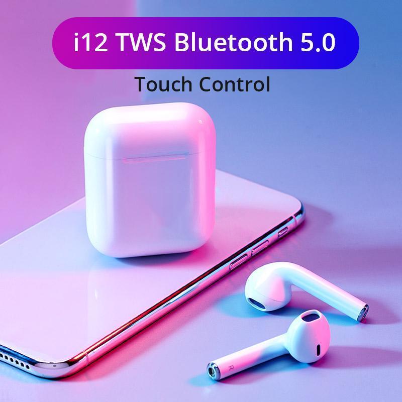 Original I12 Pro TWS (True Wireless Stereo) Bluetooth Earphones Headset With HiFi Stereo Sound & Touch Control System (Connected With All Bluetooth Devices).. 