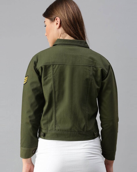 Button%20Down%20Women%20Olive%20Green%20Denim%20Jacket%20With%20Badges%20by%20CLOTHING%20-%20Image%203