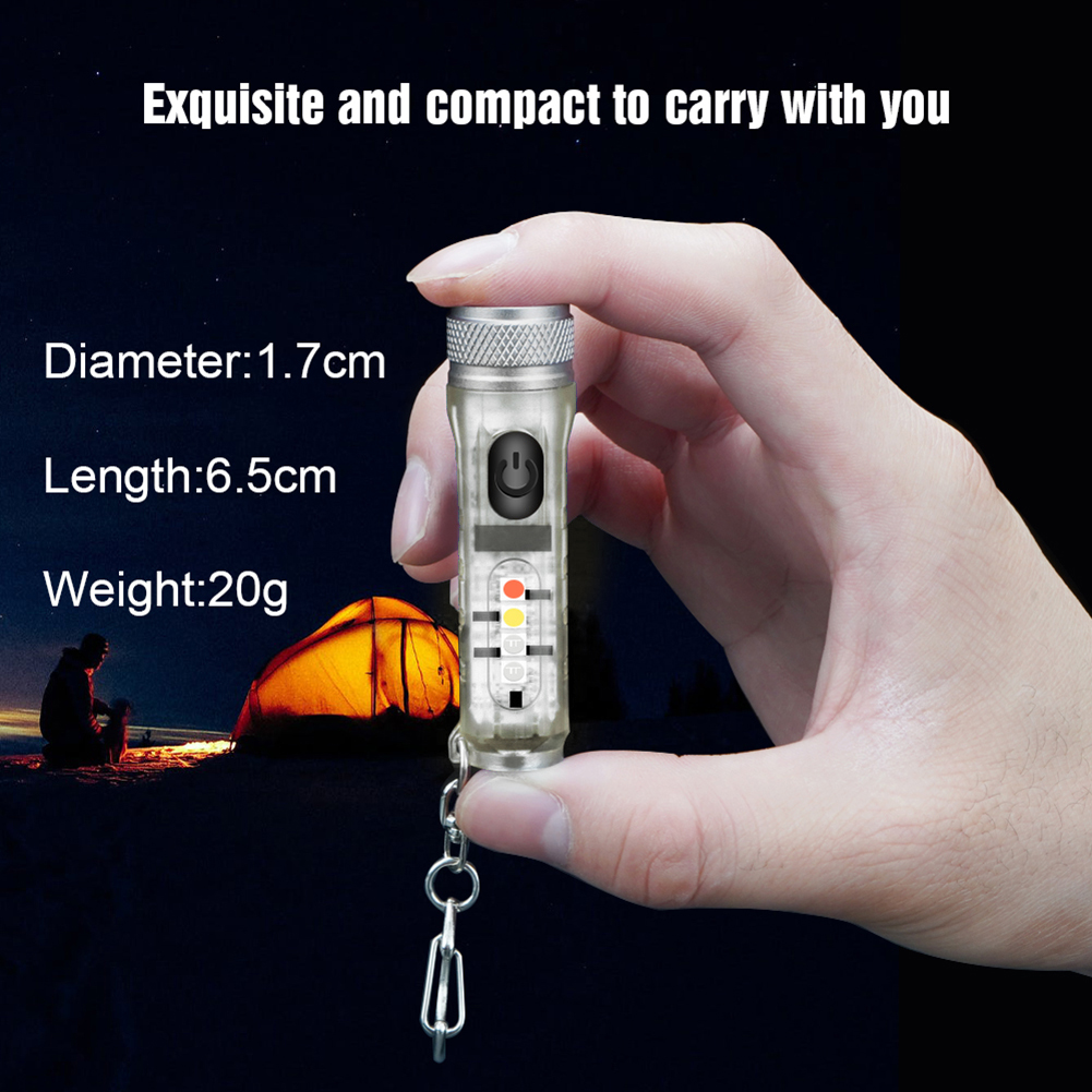 Mini Keychain Torch with Buckle USB Rechargeable EDC Emergency Flashlight