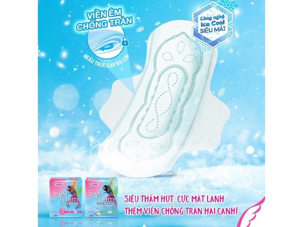 ( mẫu mới 2023) Băng vệ sinh Diana siêu thấm Cool Fresh có cánh 8 miếng