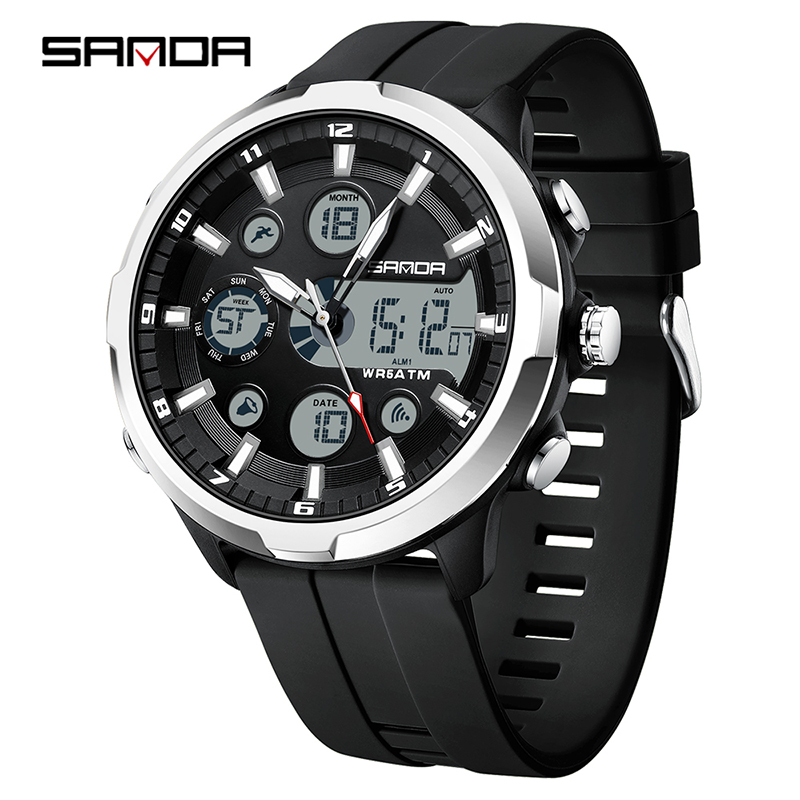Sanda New Electronic Men Fashion and Leisure Watch Waterproof Night Glow Multi functional Watch SD9053.