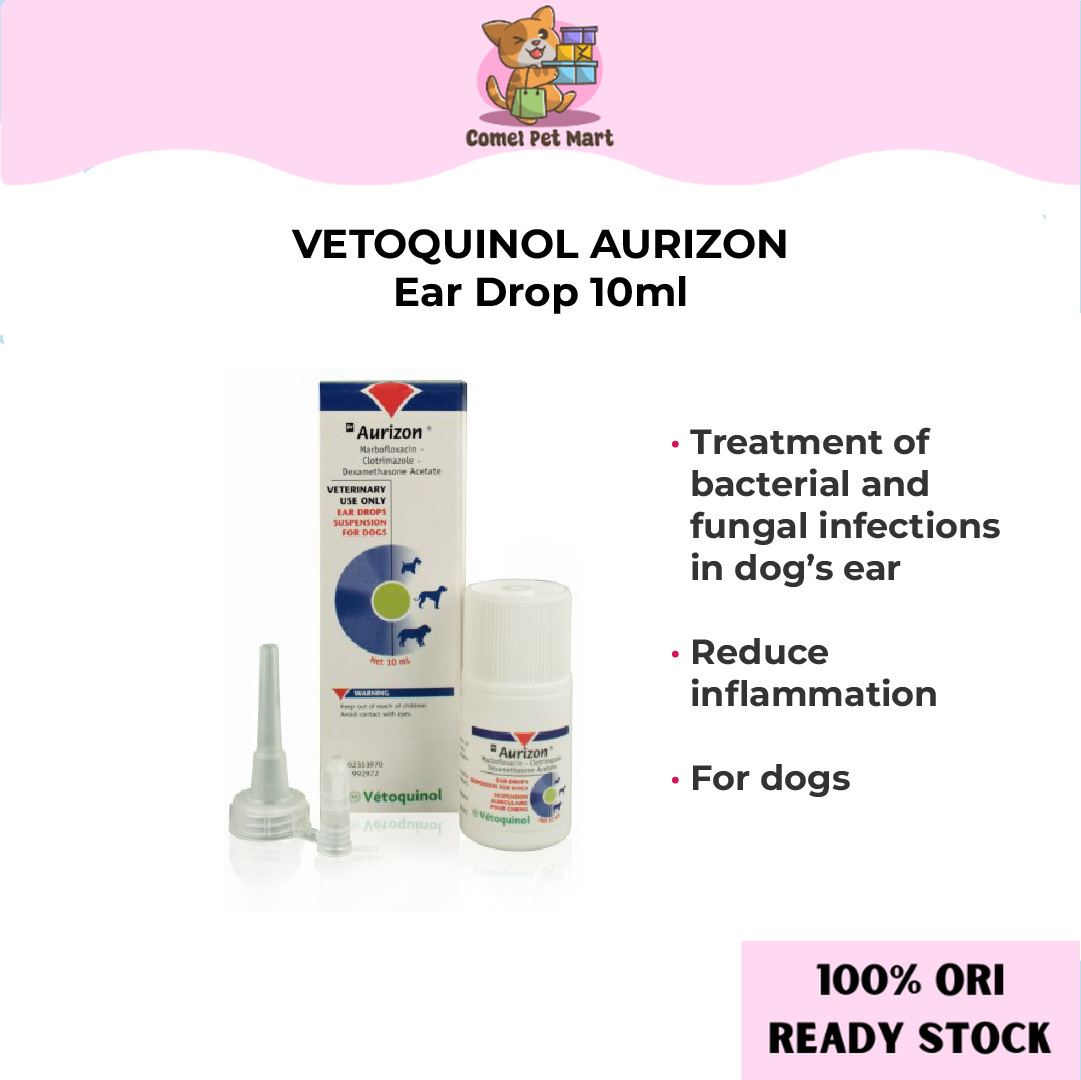 Vetoquinol Aurizon Ear Drops 10ml Ear Care For Dogs Otitis Externa, Bacterial And Fungal