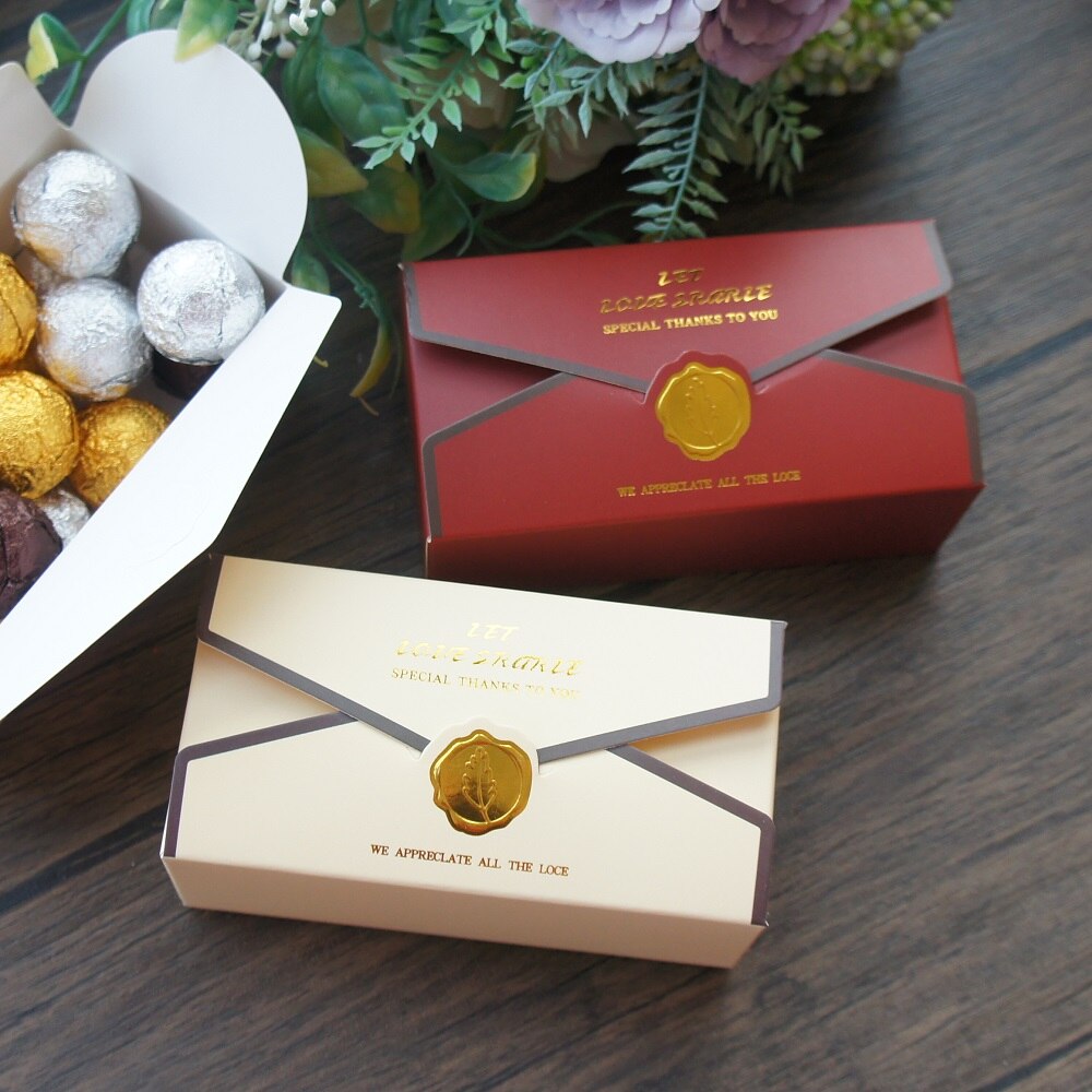 12.5 6.5 4.5cm 10pcs Gold Elegant Yellow Red Envelop Rose Box Gift Candy