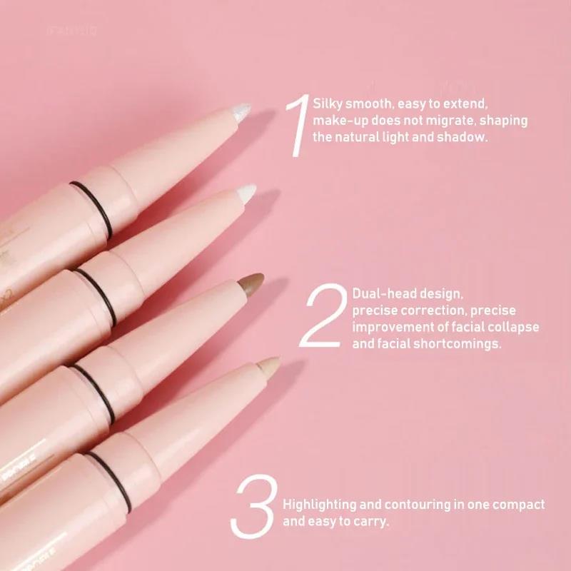 Matte Pearl White Highlighter Pen Double-headed 3D Contouring Make Up Stick Face Multifunctional Lying Silkworm Brighten Pencil. 