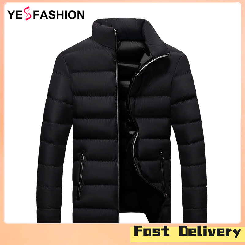 Yesfashion Store IN stockMen Padded Jacket Thickened Warm Slim Fit Stand Collar Jacket Casual Large Size Zipper Tops