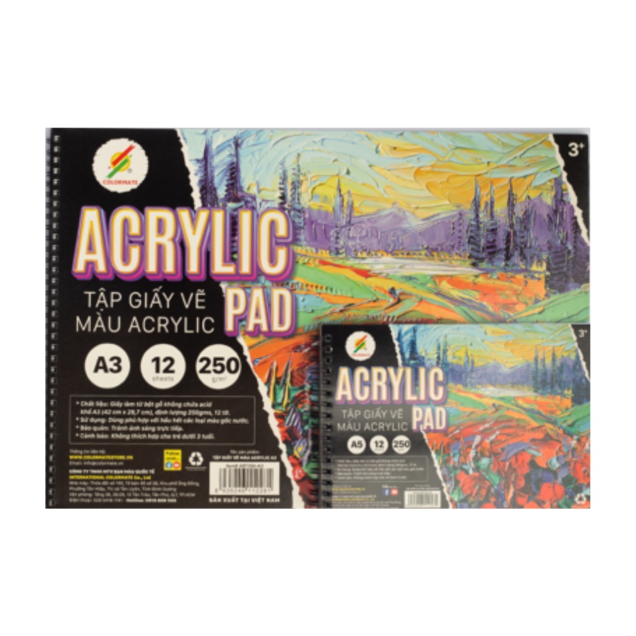 Tập giấy vẽ acrylic khổ a3 - họa cụ colormate