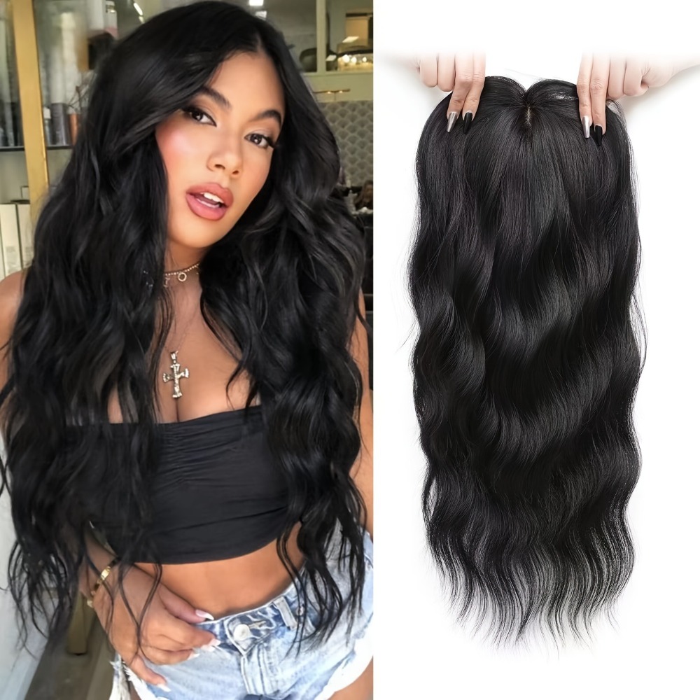 Invisible Ombre Topper Hair with Hair Bangs Clip in Long Wavy Curly ...