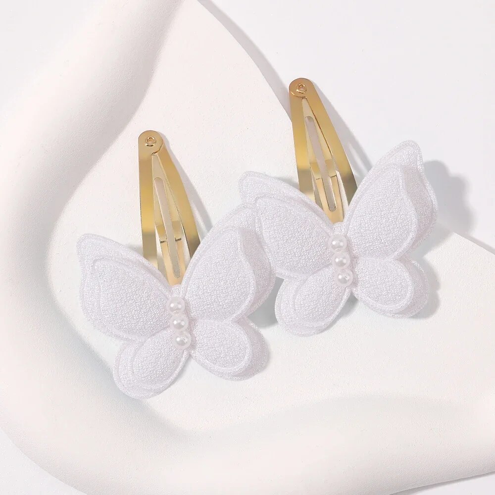 2 PCS/1 Pair of Cute Butterfly Hair Clips Girls Hair Clips with Bangs Headbands Handmade Hair Accessories Pearl Accessories Beautiful Snap Metal Clips