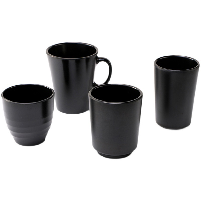Black Frosted Melamine Tableware Imitation Porcelain Plastic Restaurant Drink Cup Drop-Resistant Cup Tea Cup Wine Glass Cup
