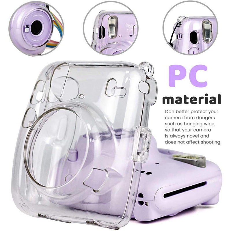 Crystal Camera Case Protective Clear Case with Adjustable Rainbow Strap for Fujifilm Instax Mini 11 Cameras Accessories