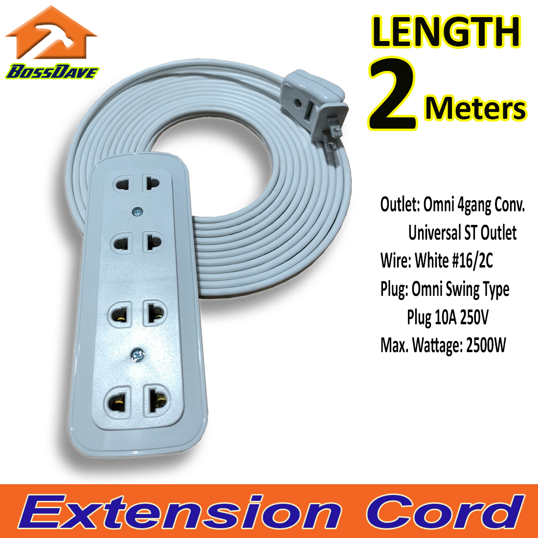 Extension Cord with Omni Swing Type Plug and Outlet 2 Meters in Length Lazada PH