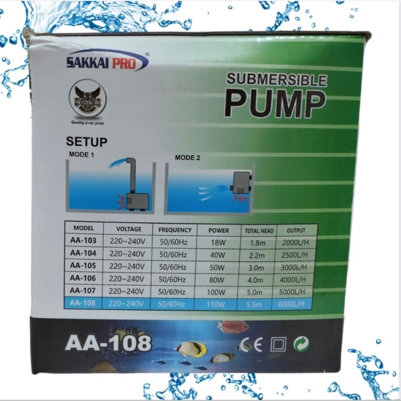 SAKKAI PRO AA 108 Pompa Kolam Air Mancur Hidroponik