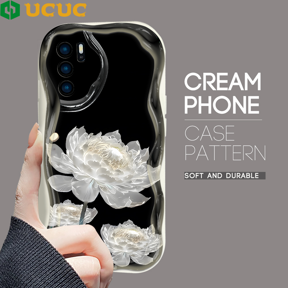 UCUC%20for%20OPPO%20A16%20A16S%20Back%20Cover%20White%20Lotus%20Flowers%20Cream%20Texture%20Wavy%20Edge%20Soft%20Silicone%20Phone%20Case%20-%20Image%202