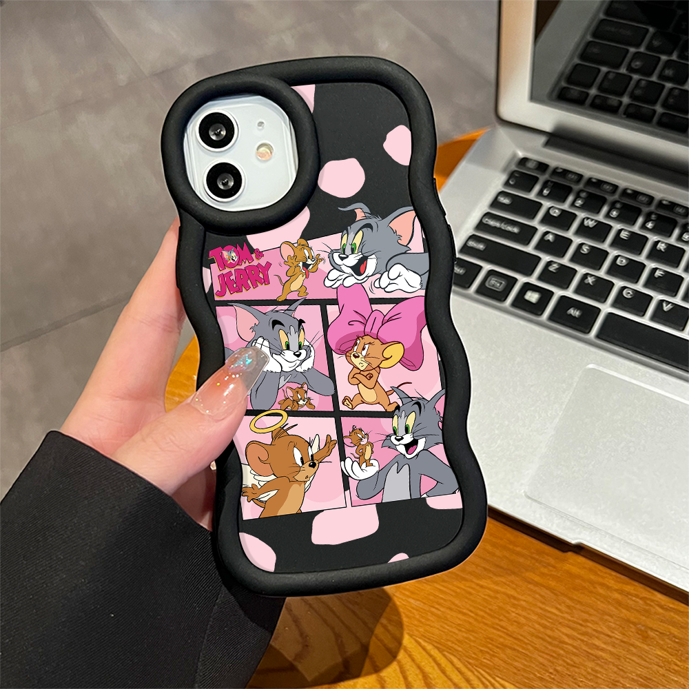 AMORVOR for Redmi 14C Xiaomi Poco C75 Back Cover Tom and Jerry Pattern Luxury Phone Case Macaron Wave Soft Silicone Mobile Cover. 