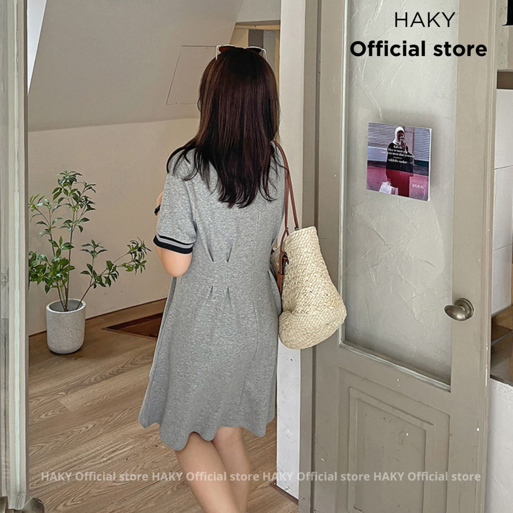 Đầm Nữ BigSize HAKY,Đầm Váy Nữ Basic Phối Cổ Dáng Suông Chất Liệu Cotton 15