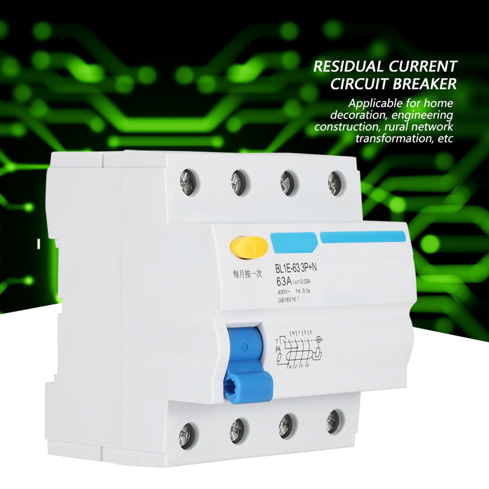 Miniature Circuit Breakers 6kA 3P+N Pole RCCB Residual Current Circuit Breaker